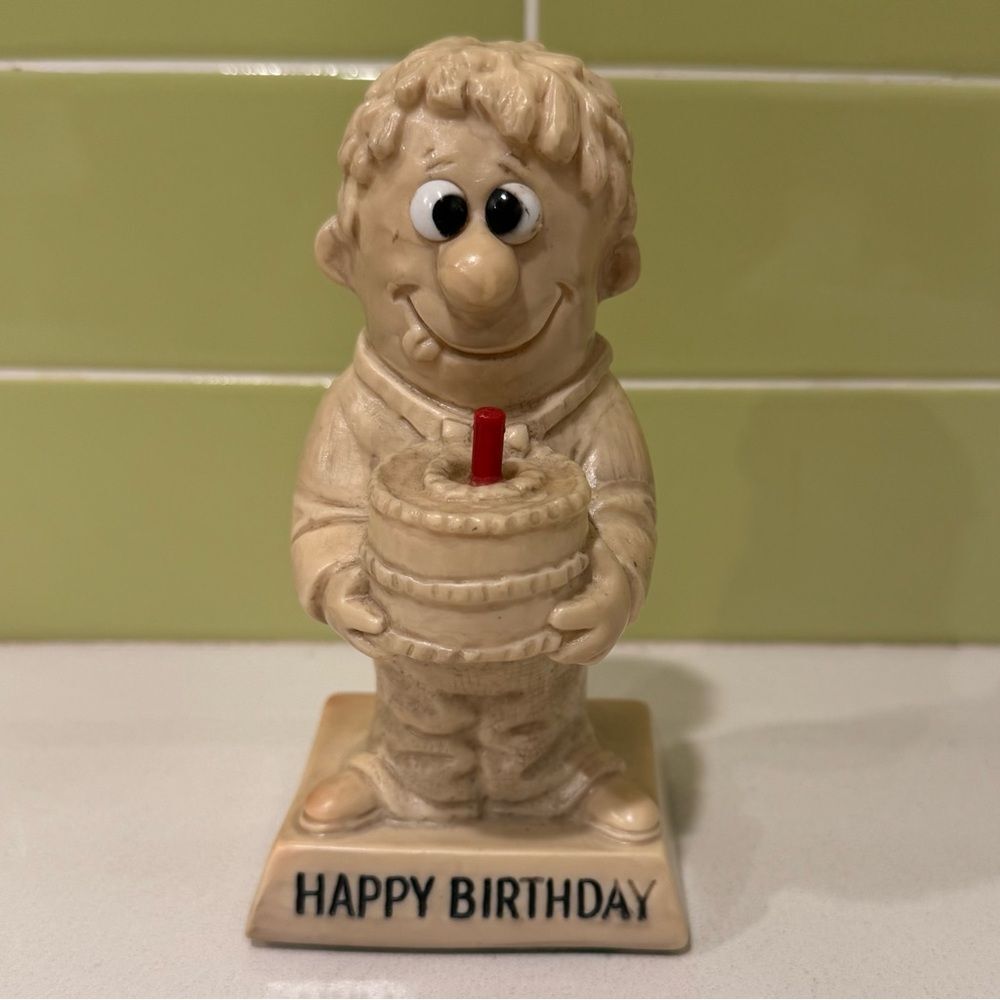 Vintage Russ Berrie Happy Birthday Figurine with Cake (1970)